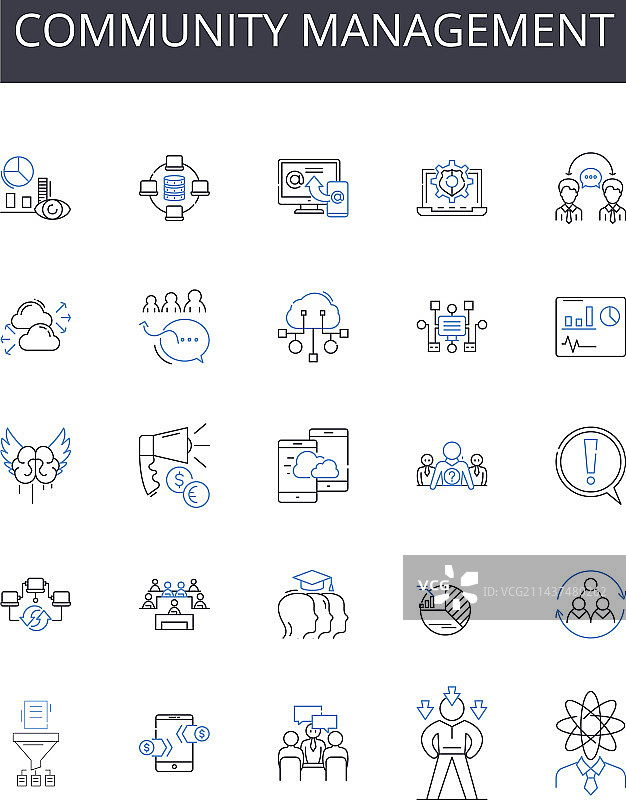 社区管理线性图标集合图片素材