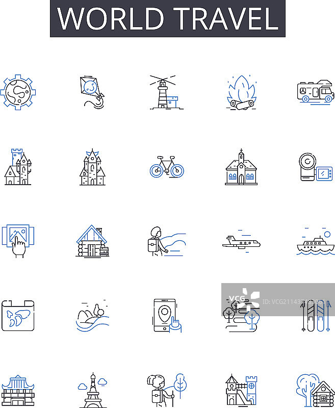 世界旅行线性图标合集：环球之旅图片素材