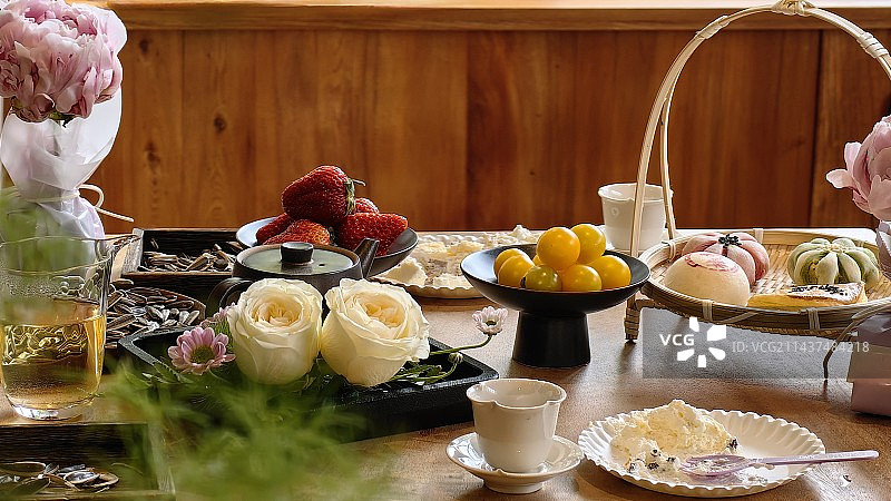 中式点心，茶点特写，静物美食，传统小吃特写，桌上食物的特写镜头图片素材