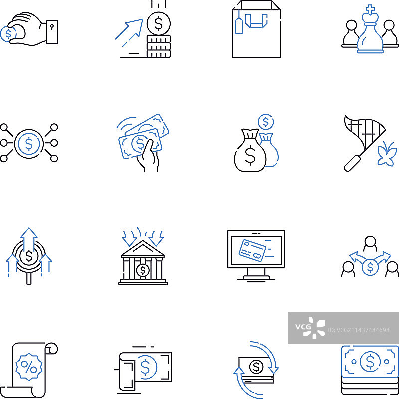 财富规划办公室线性图标合集图片素材