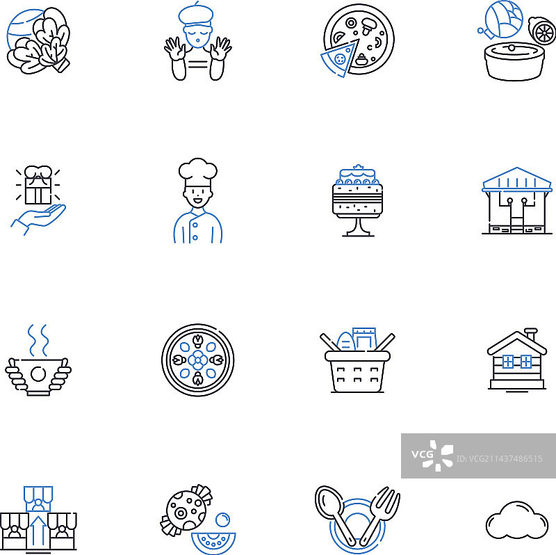 面包店新鲜食品线性图标合集图片素材