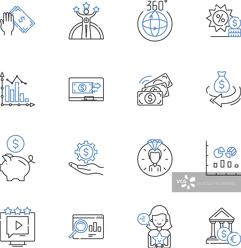 财富增长线条图标合集图片素材