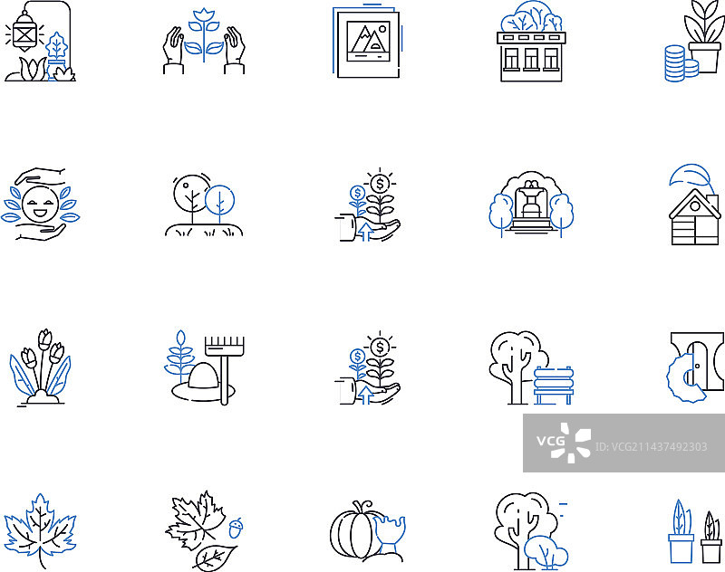植物园线性图标集合：树木花园图片素材