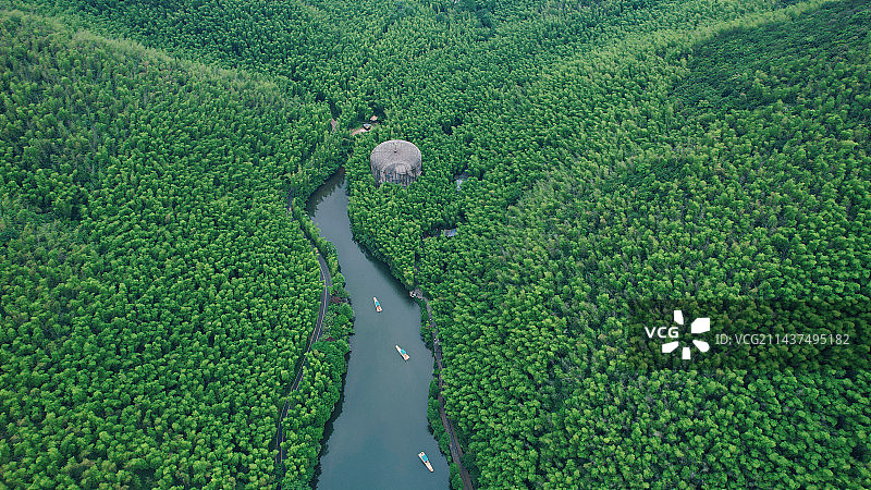 溧阳天目湖南山竹海静湖竹筏小鸟天堂图片素材
