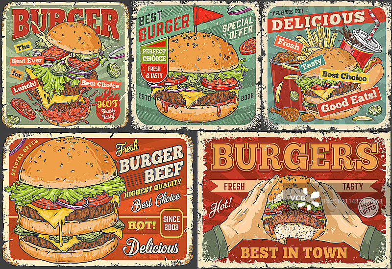 彩色牛肉汉堡套餐宣传单图片素材