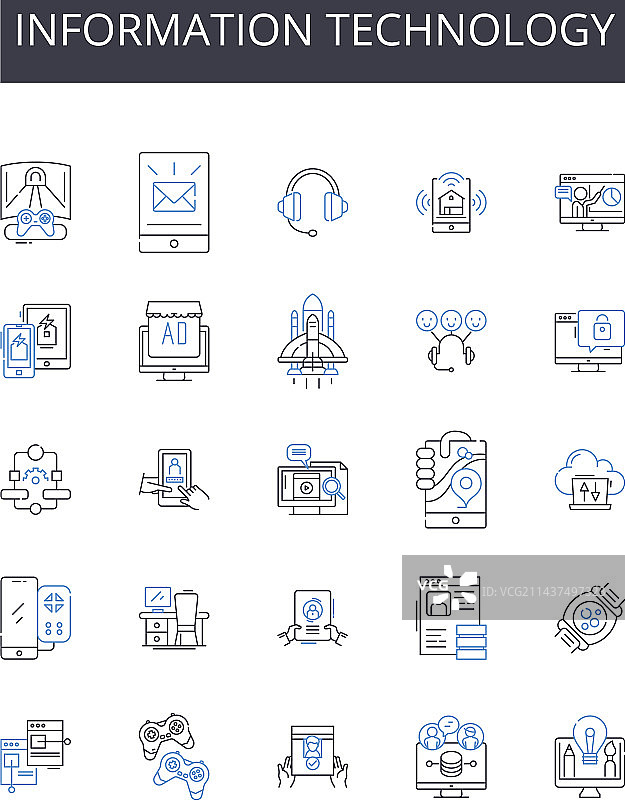 信息技术线性图标合集图片素材