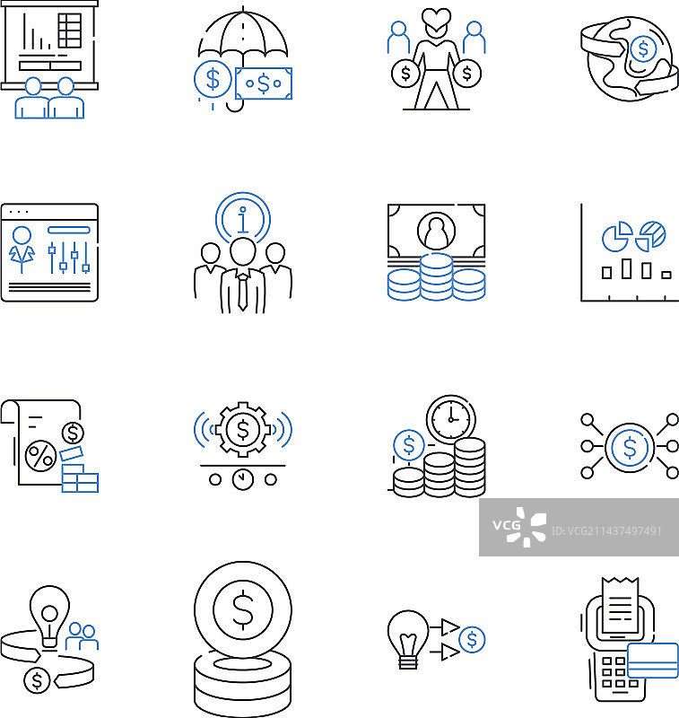 资金行业线性图标投资合集图片素材