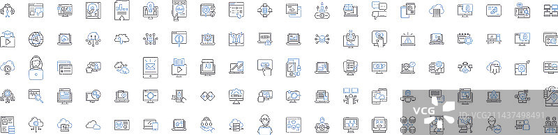 智能手机互联网设备线条图标合集图片素材