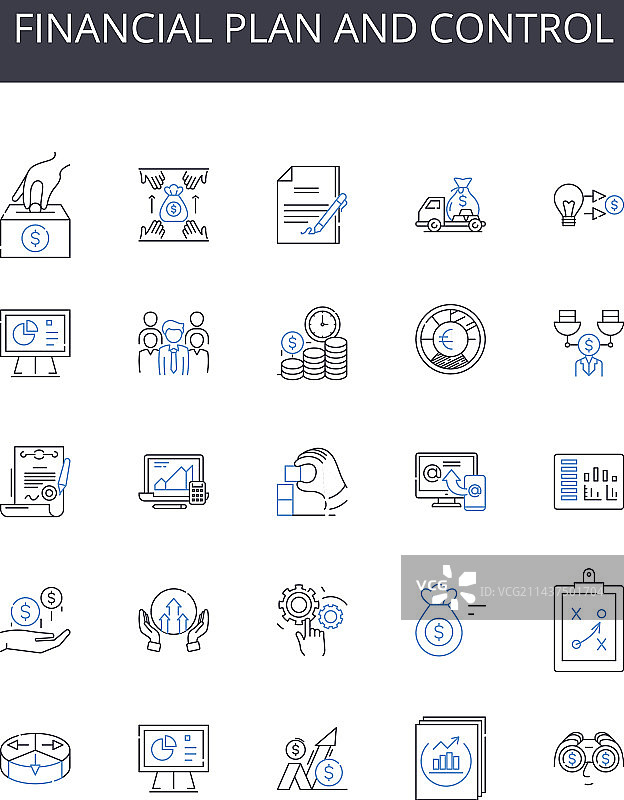 金融计划和控制线性图标合集图片素材