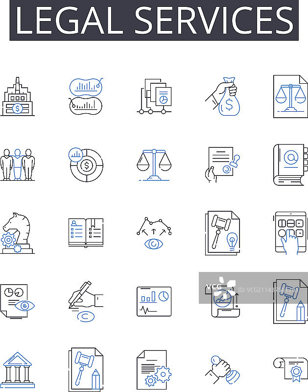 法律服务线性图标集，法律援助图片素材