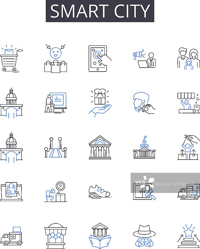 智能家居智慧城市线性图标图片素材