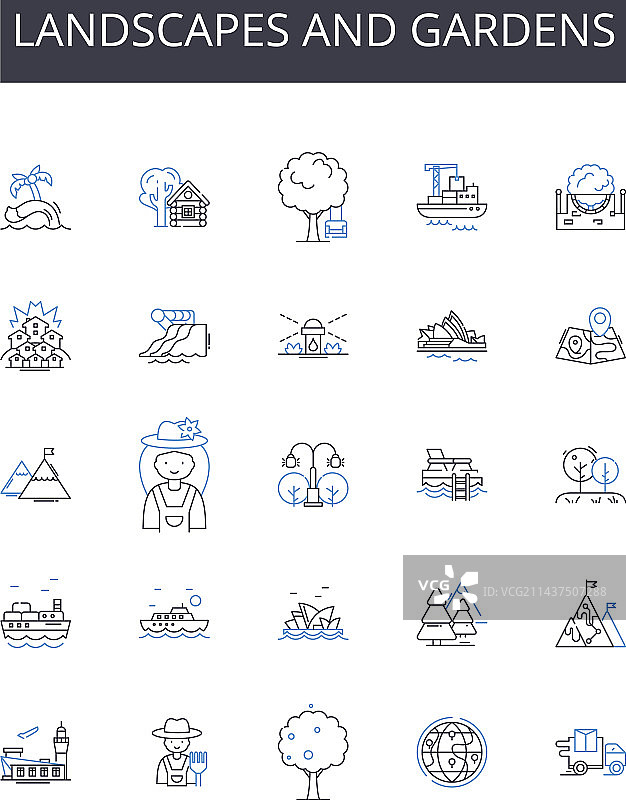 风景园林线性图标合集图片素材