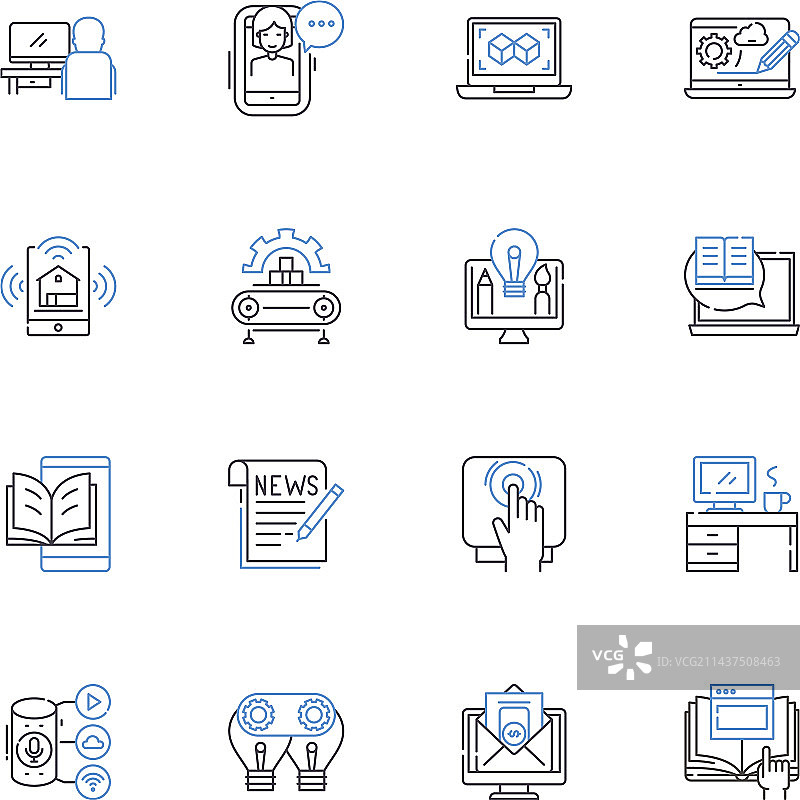 互联网服务线性图标合集图片素材