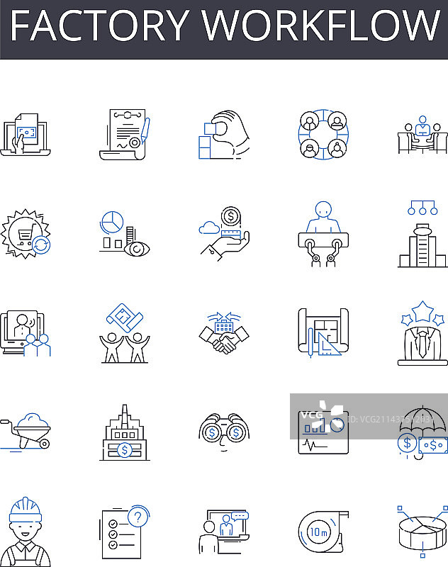 工厂工作流程线性图标合集图片素材