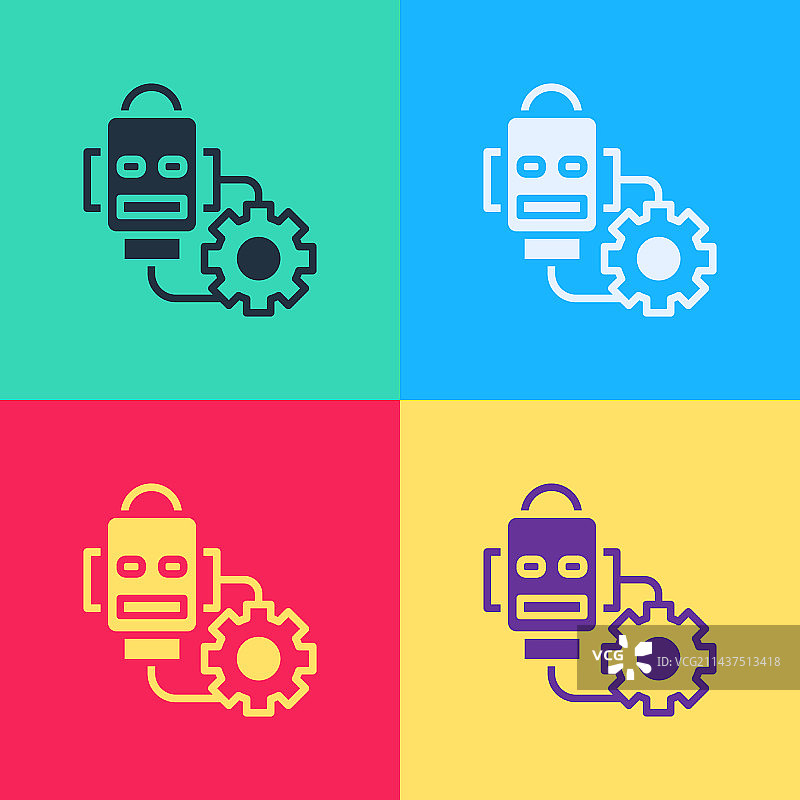 波普艺术机器人彩色设置图标图片素材