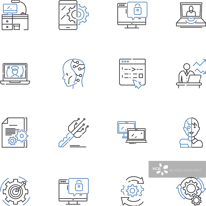 符合人体工程学的工作站线性图标系列图片素材