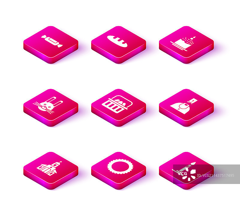 教堂建筑、太阳、复活节兔子篮子套装图片素材