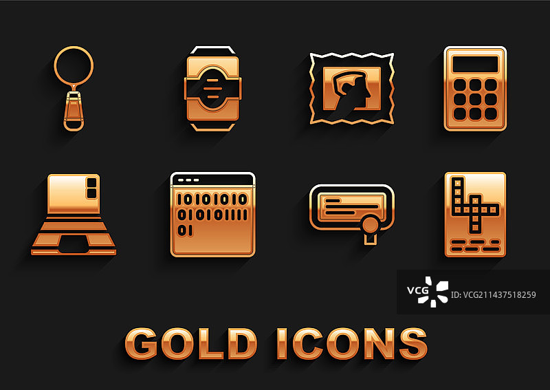 二进制代码、计算器和纵横字谜图片素材