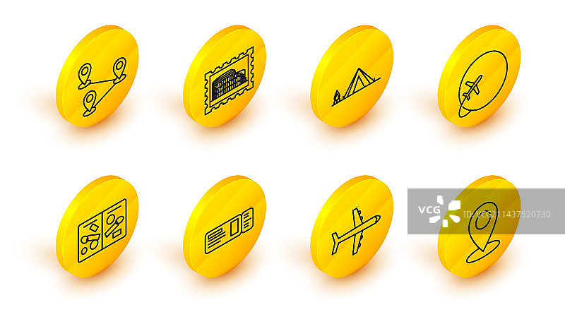 地图图钉、飞机票与护照图片素材