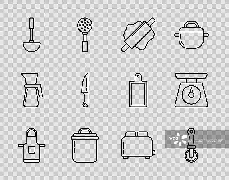 厨房用具：围裙、披萨刀、擀面杖等图片素材