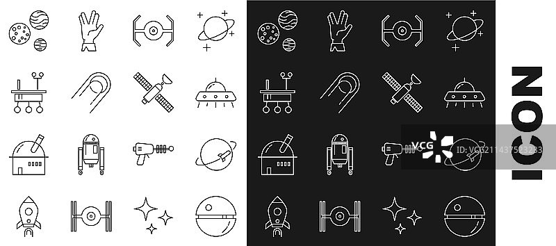星球飞碟宇宙飞船线条合集图片素材