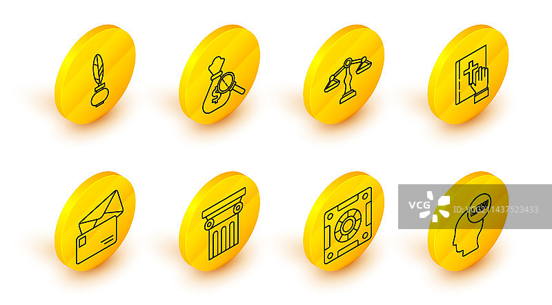 带有法律、保险箱、法律支柱和信封元素的线条图片素材