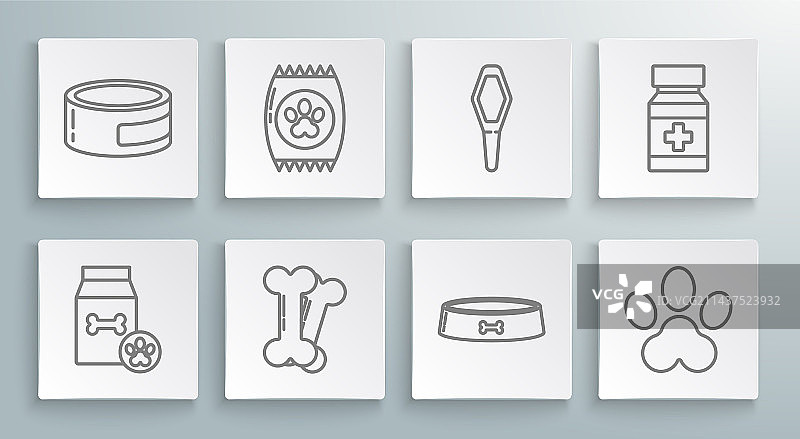 宠物食品袋、狗骨头、宠物碗等线条图标图片素材