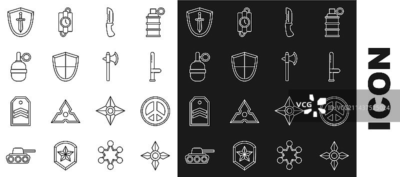 线条素材：日本忍者、手里剑与警察图片素材