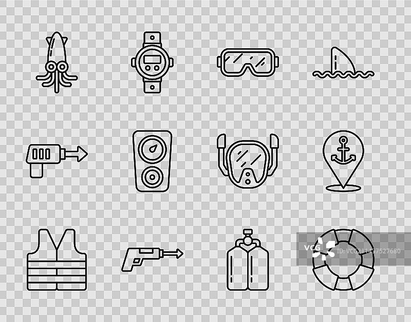 救生衣、救生圈、潜水面罩等水上用品图片素材