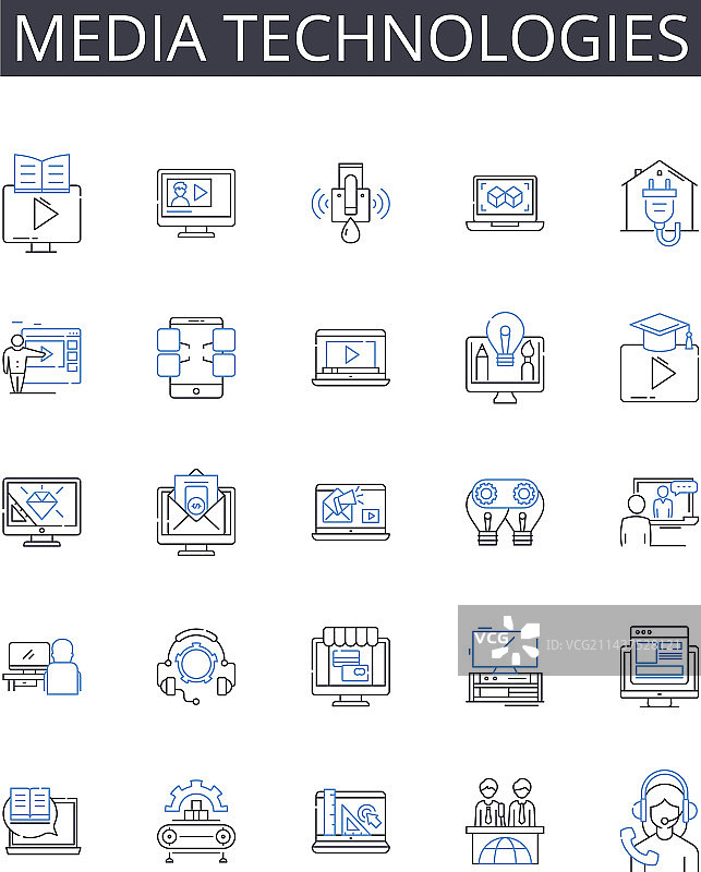 媒体技术线性图标收集策略图片素材