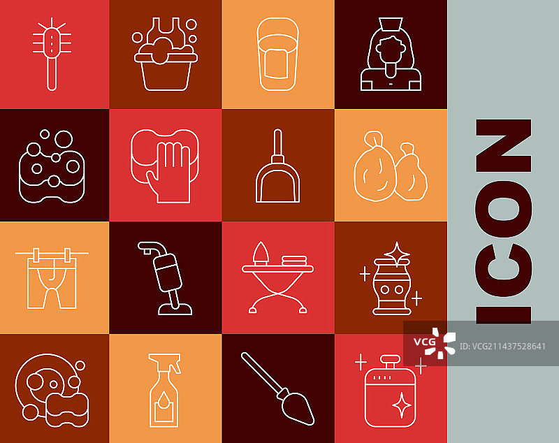 清洁烹饪锅、花瓶和垃圾袋套装图片素材