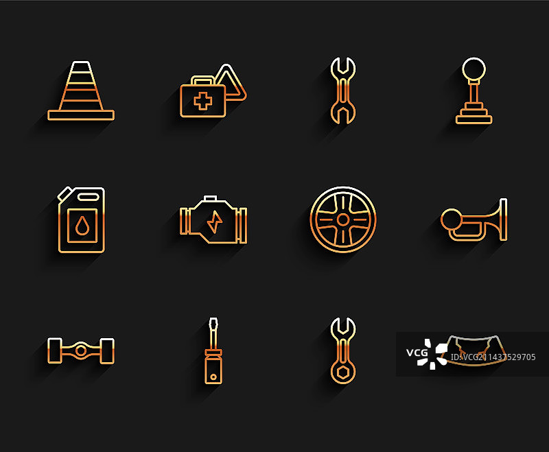 汽车底盘、螺丝刀和交通锥图片素材