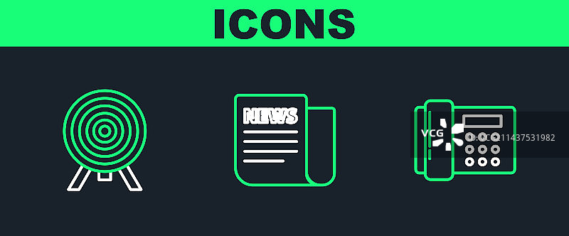 直线电话目标和新闻图标图片素材