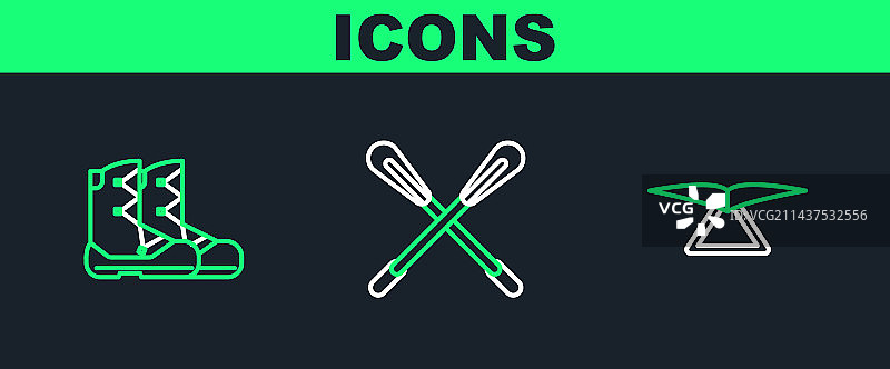 滑翔机、靴子和交叉桨线条图标图片素材