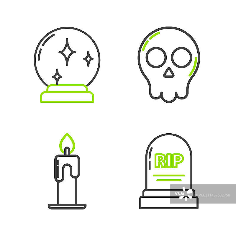 燃烧蜡烛骷髅墓碑线条图片素材