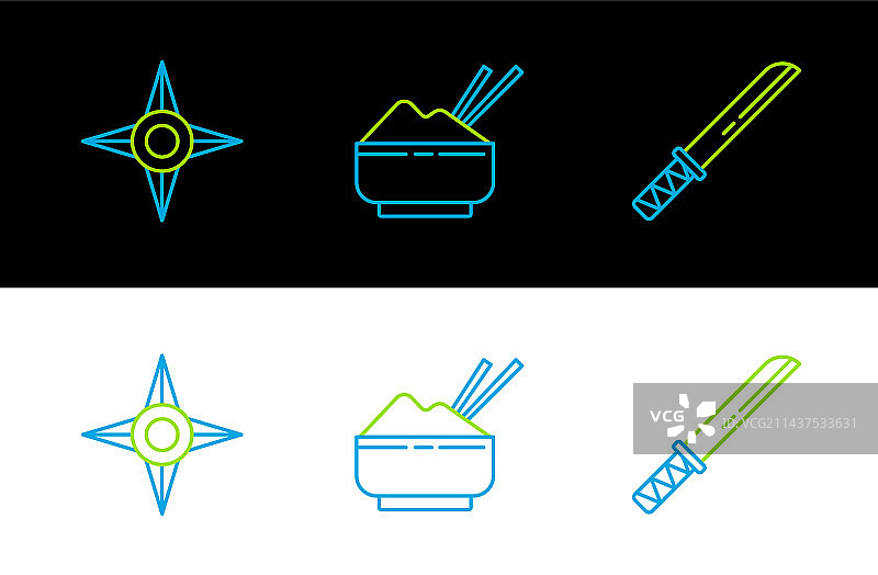 传统日本武士刀忍者线条组合图片素材