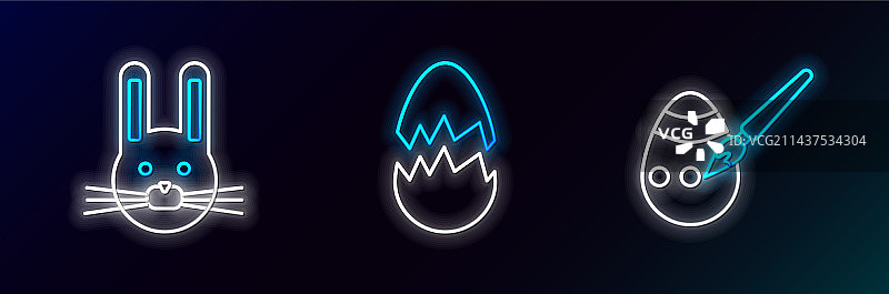 复活节彩蛋线条画、画笔和兔子图片素材