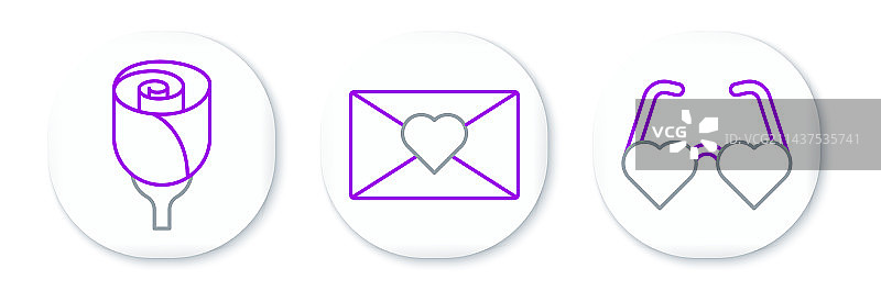 心形眼镜鲜花玫瑰线条组合图片素材