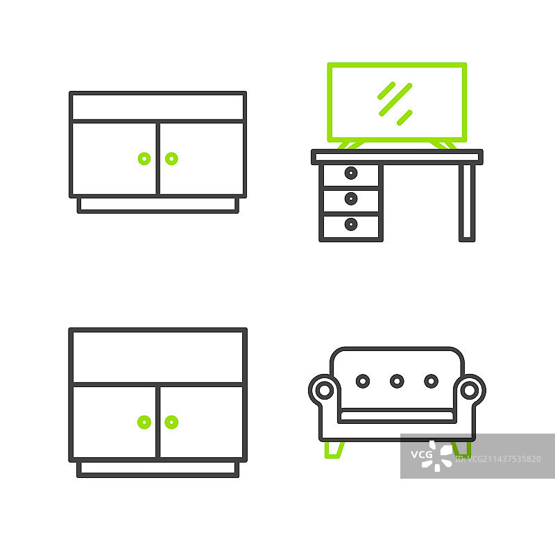 沙发衣柜电视柜和箱子线条图标图片素材