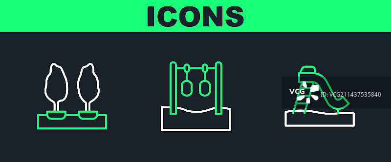 儿童滑梯、森林和体操吊环图片素材