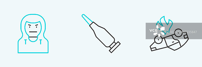 燃烧汽车小偷面具子弹图标套装图片素材