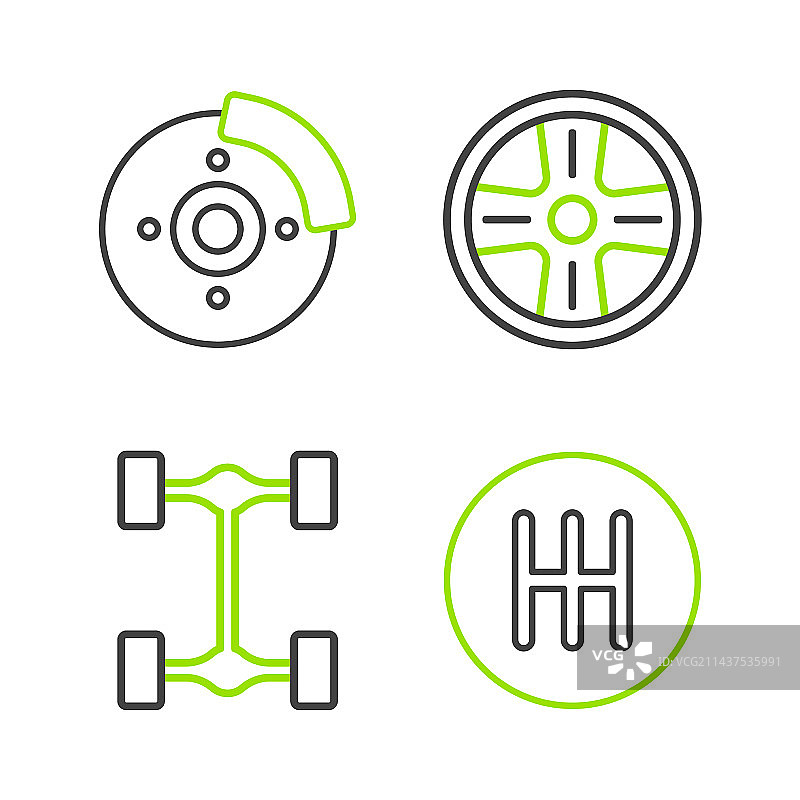 齿轮换档杆、底盘和合金车轮图片素材