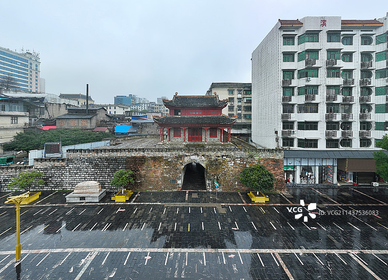 湖南省邵阳市大祥区宝庆石城墙宝庆府古城墙航拍图片素材