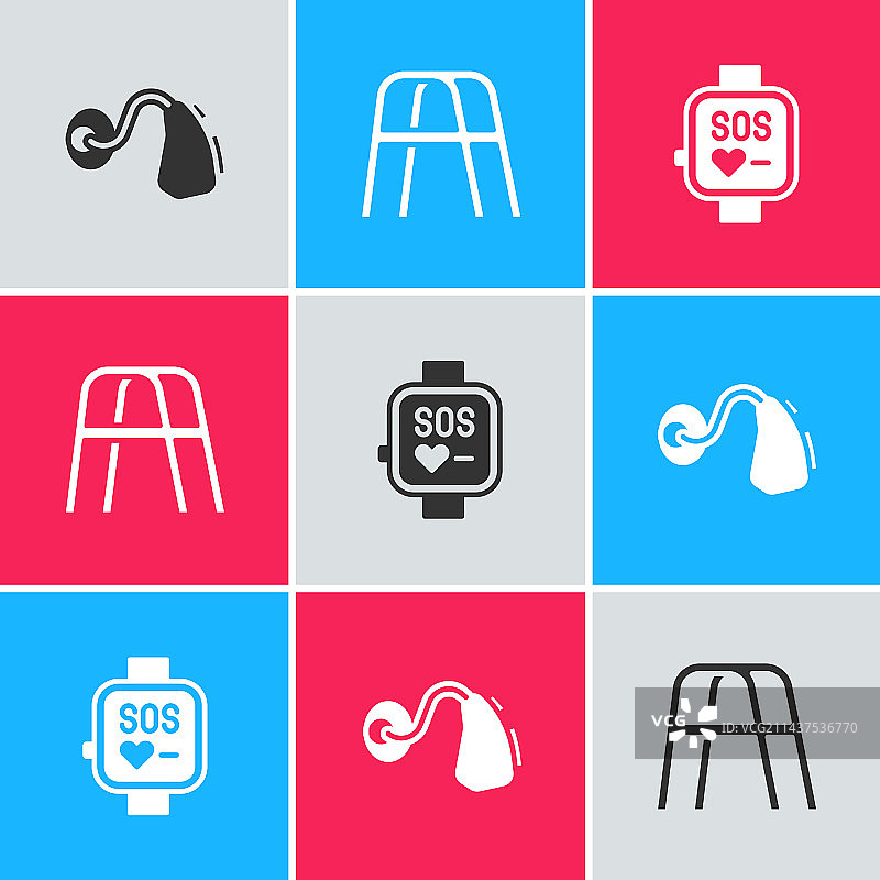 助听器、助行器和智能手表图标图片素材