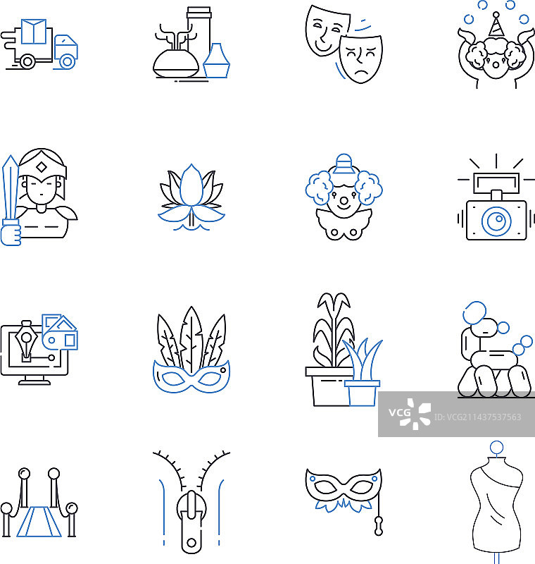 充满想象力的业余爱好线性图标合集图片素材