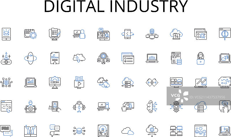 数字工业线性图标无缝集合图片素材