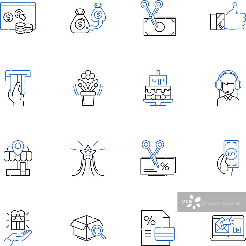 购物探险线性图标合集图片素材