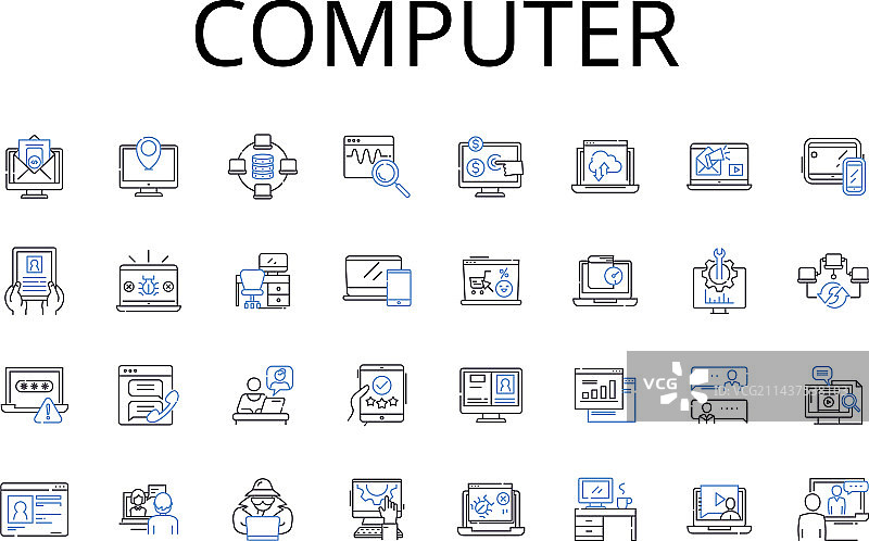 电脑线条图标集合笔记本电脑桌面图片素材