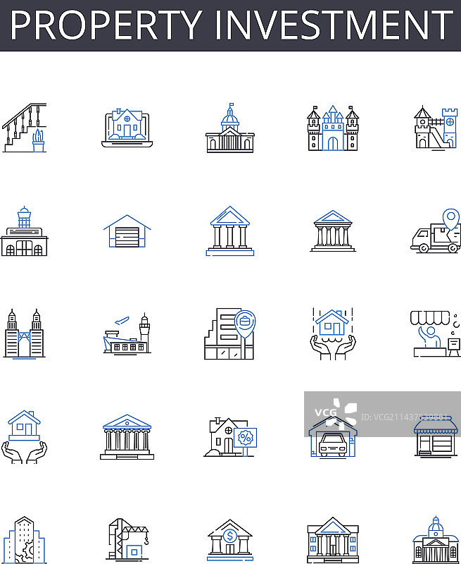财产投资线性图标合集图片素材