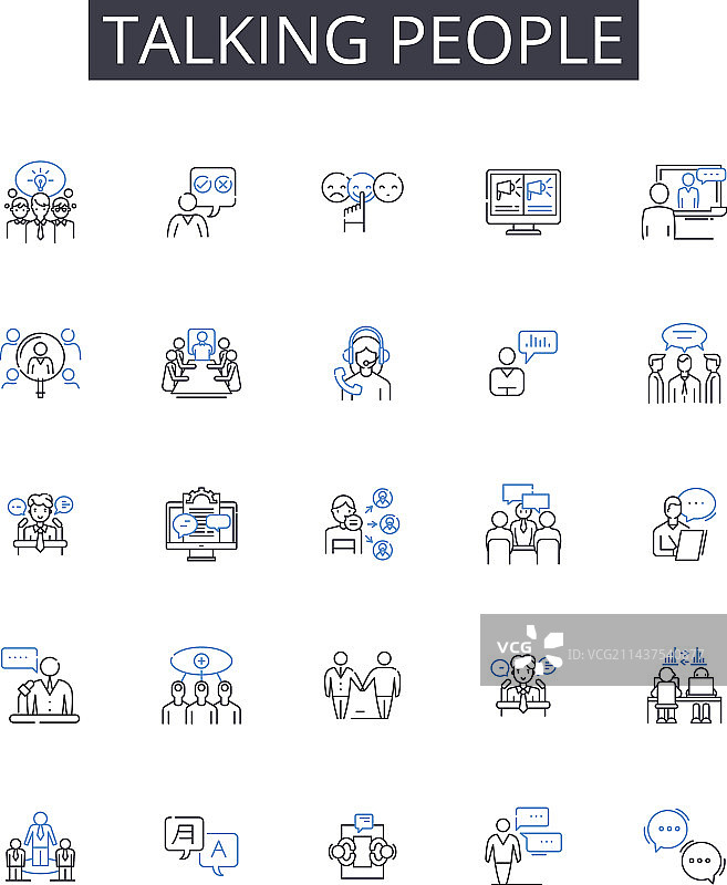 人们交谈的线性图标集合图片素材